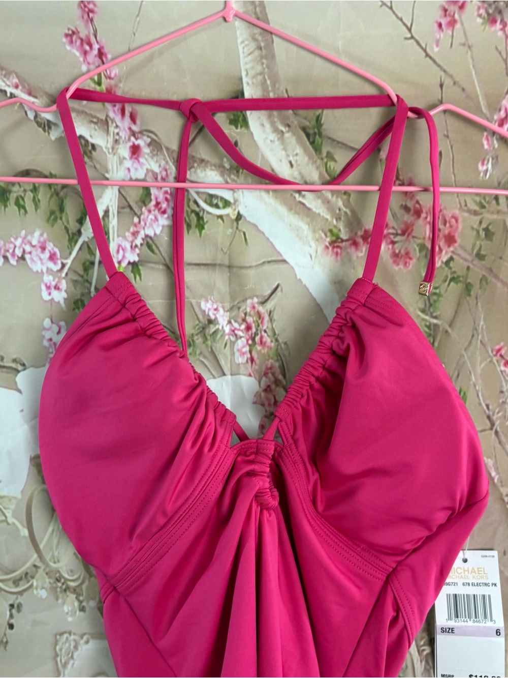 NEW Michael Kors Fuchsia Ruched One-Piece Halter Swimsuit - Picture 3 of 8